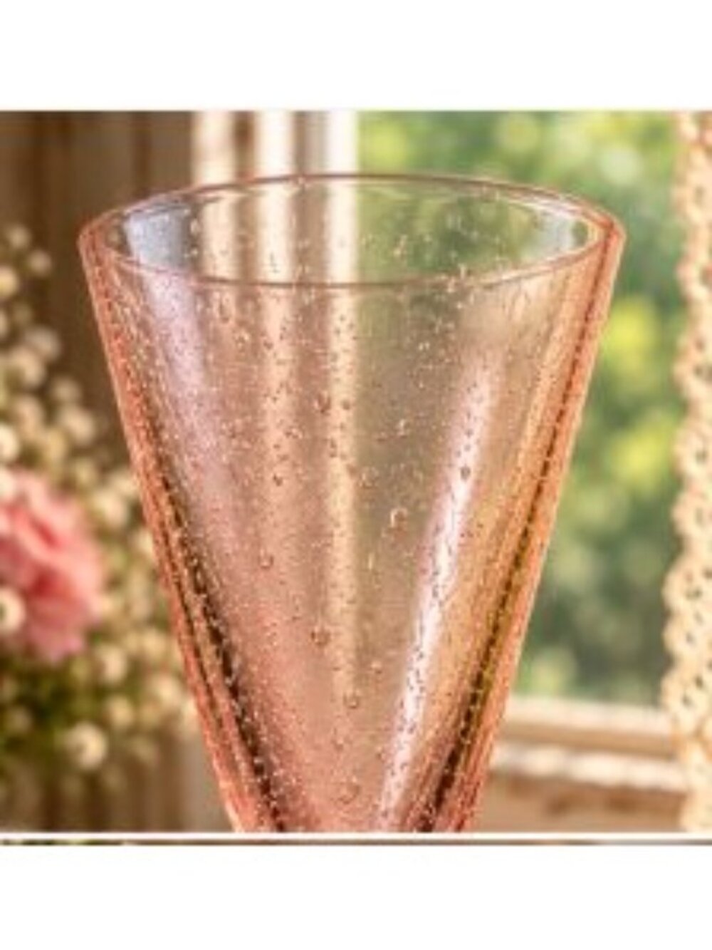 Vintage Hand Blown Pink Seeded Glass Champagne Flute Biot Style, 9” Tall MCM Bub - Picture 2 of 3